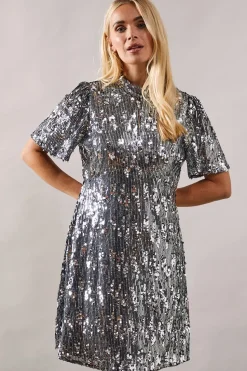 Petite Occasion Sequin High Neck Shift Dress