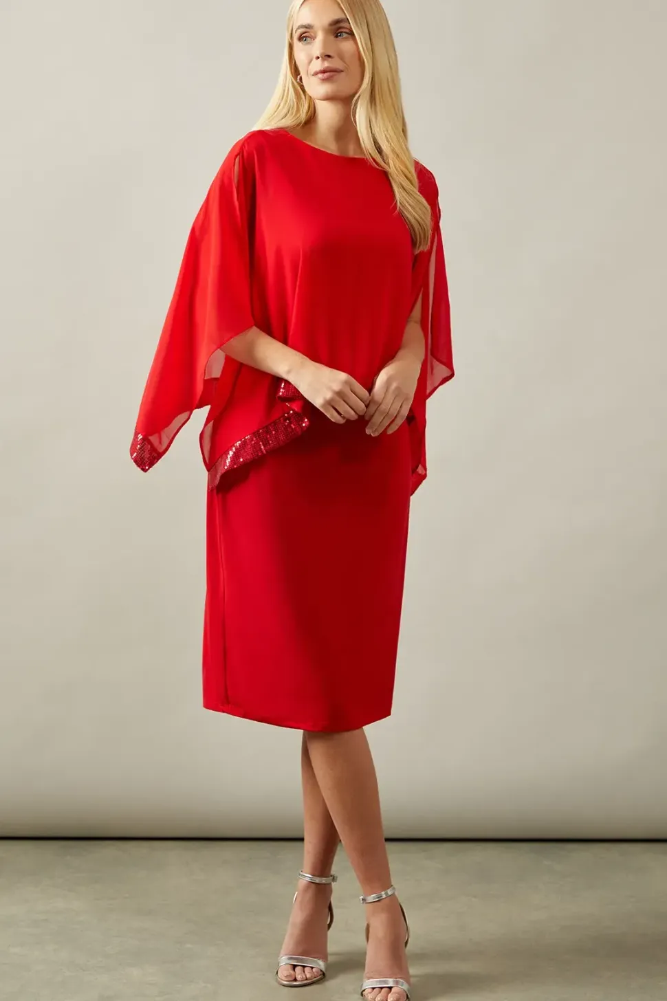 Petite Occasion Sequin Overlay Formal Midi Dress