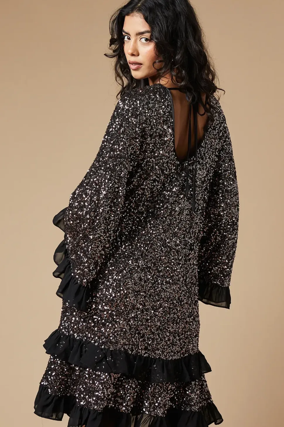 Petite Occasion Sequin Ruffle Swing Dress