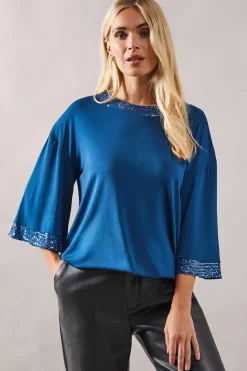 Petite Occasion Sequin Trim Ity Top