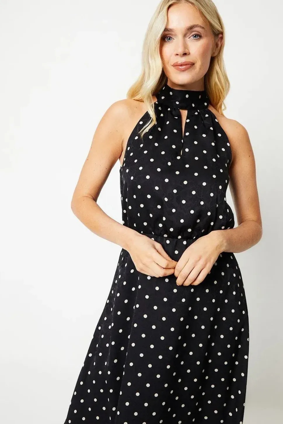 Petite Occasion Spot Jacquard Satin Halterneck Midi Dress