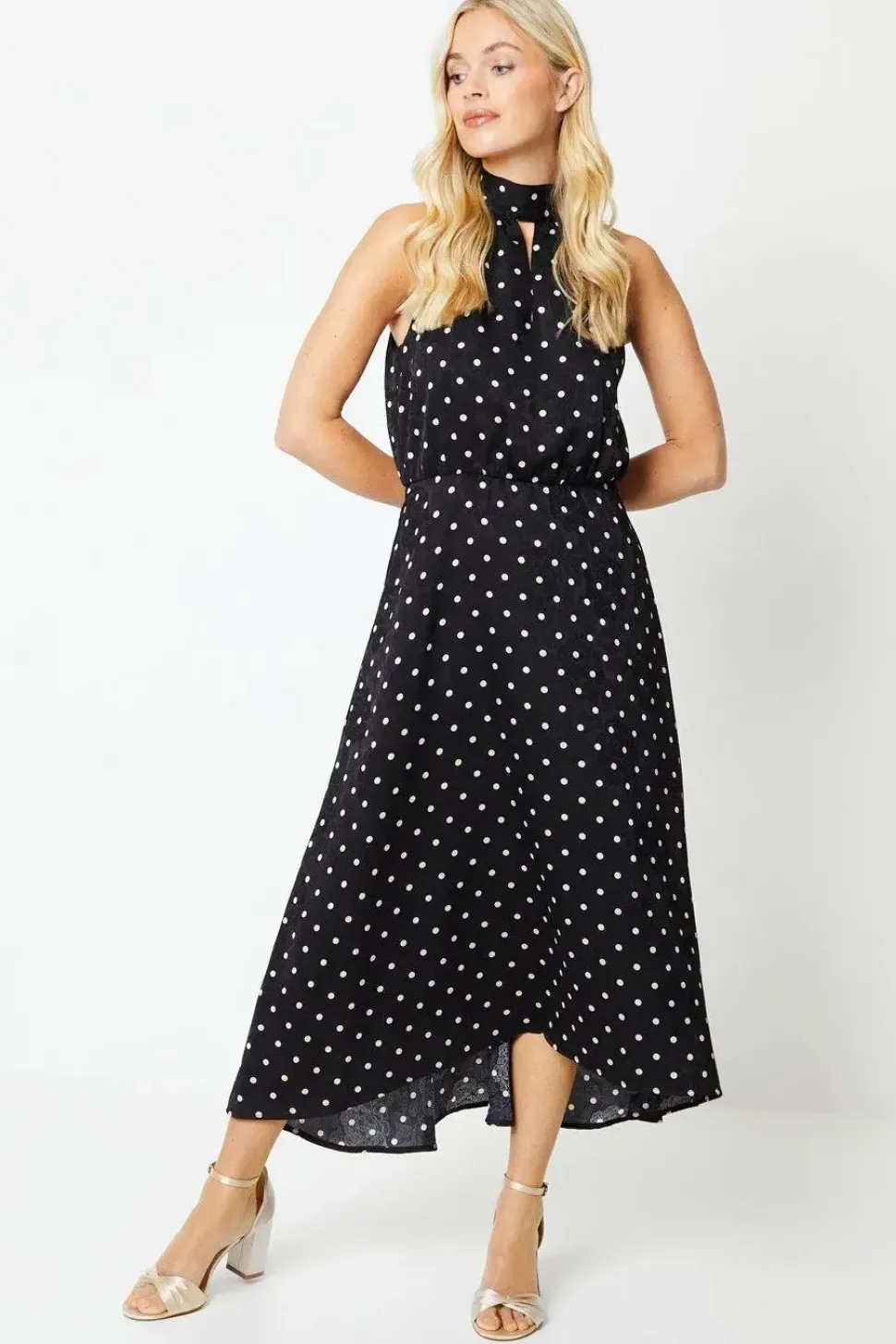 Petite Occasion Spot Jacquard Satin Halterneck Midi Dress