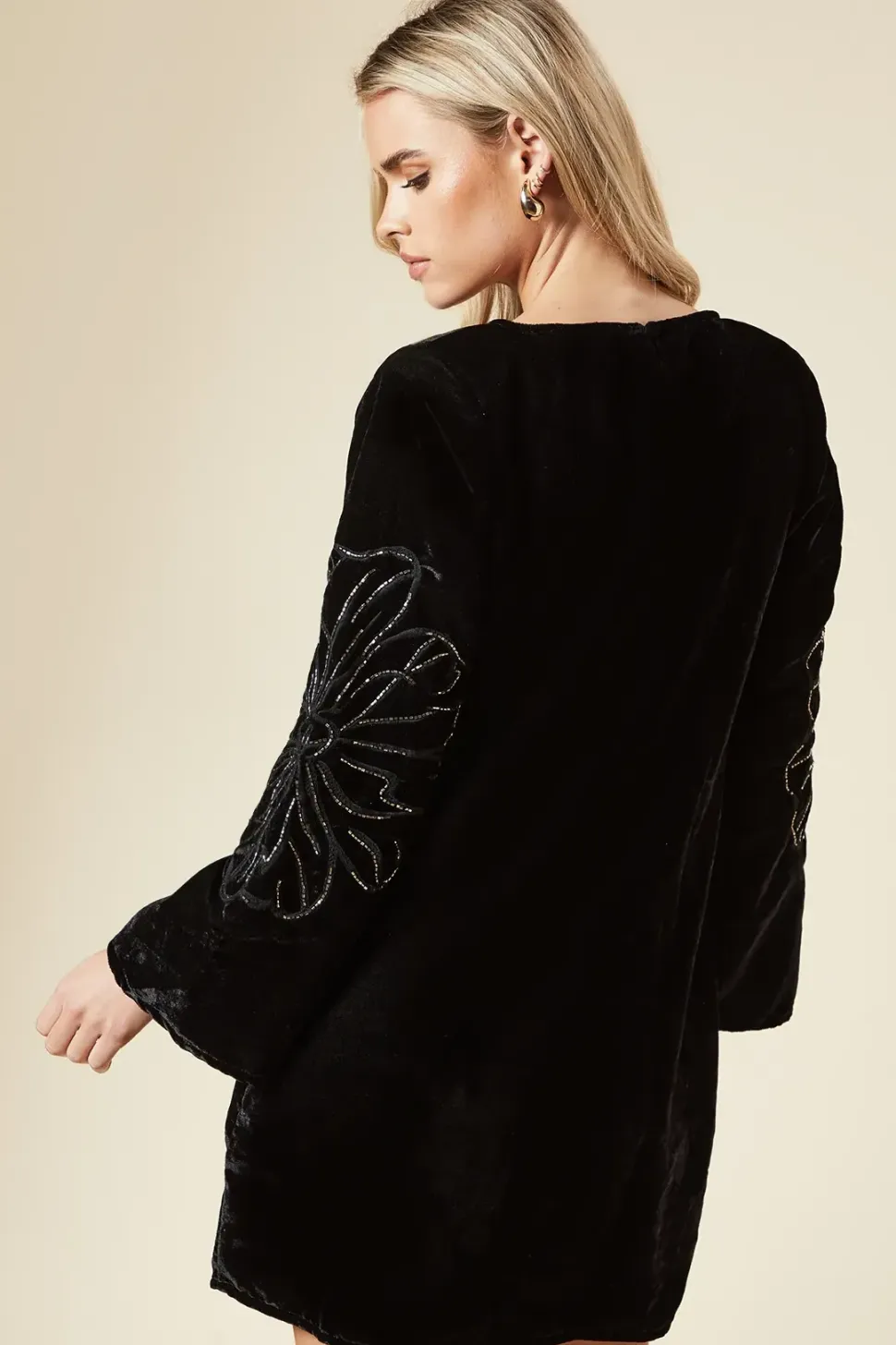 Petite Occasion Velvet Embroidered Mini Dress
