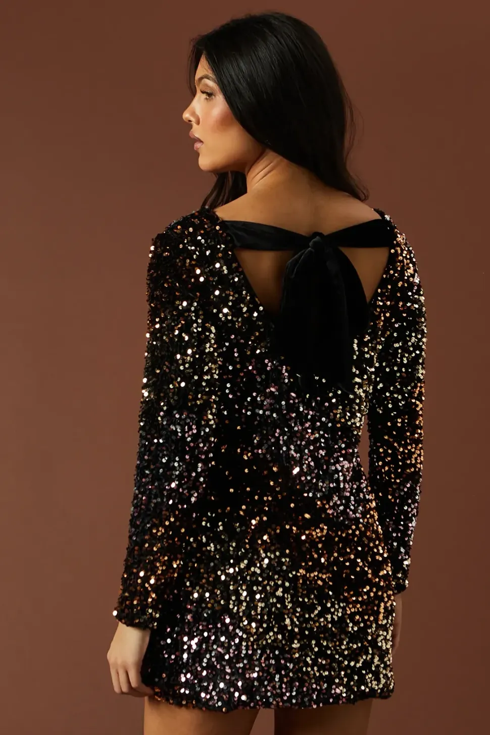 Petite Ombre Sequin Bow Mini Dress