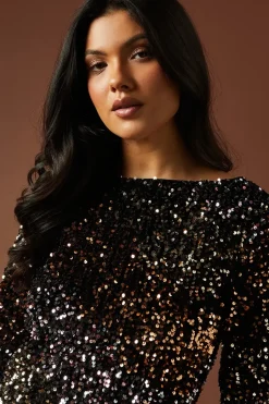 Petite Ombre Sequin Bow Mini Dress