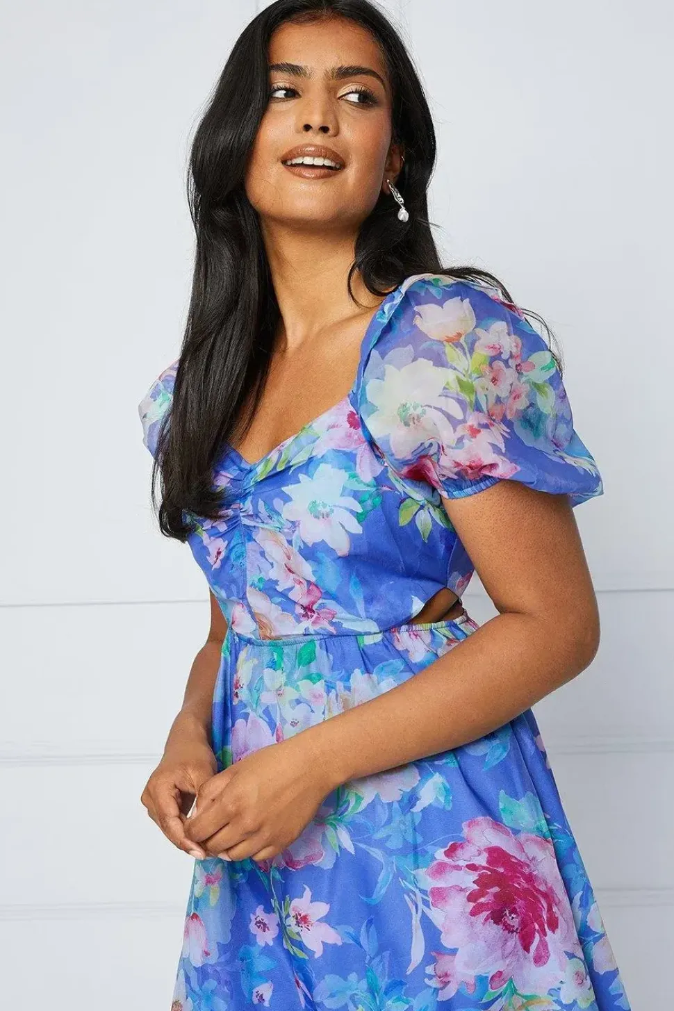 Petite Organza Cut Out Waist Midi Dress