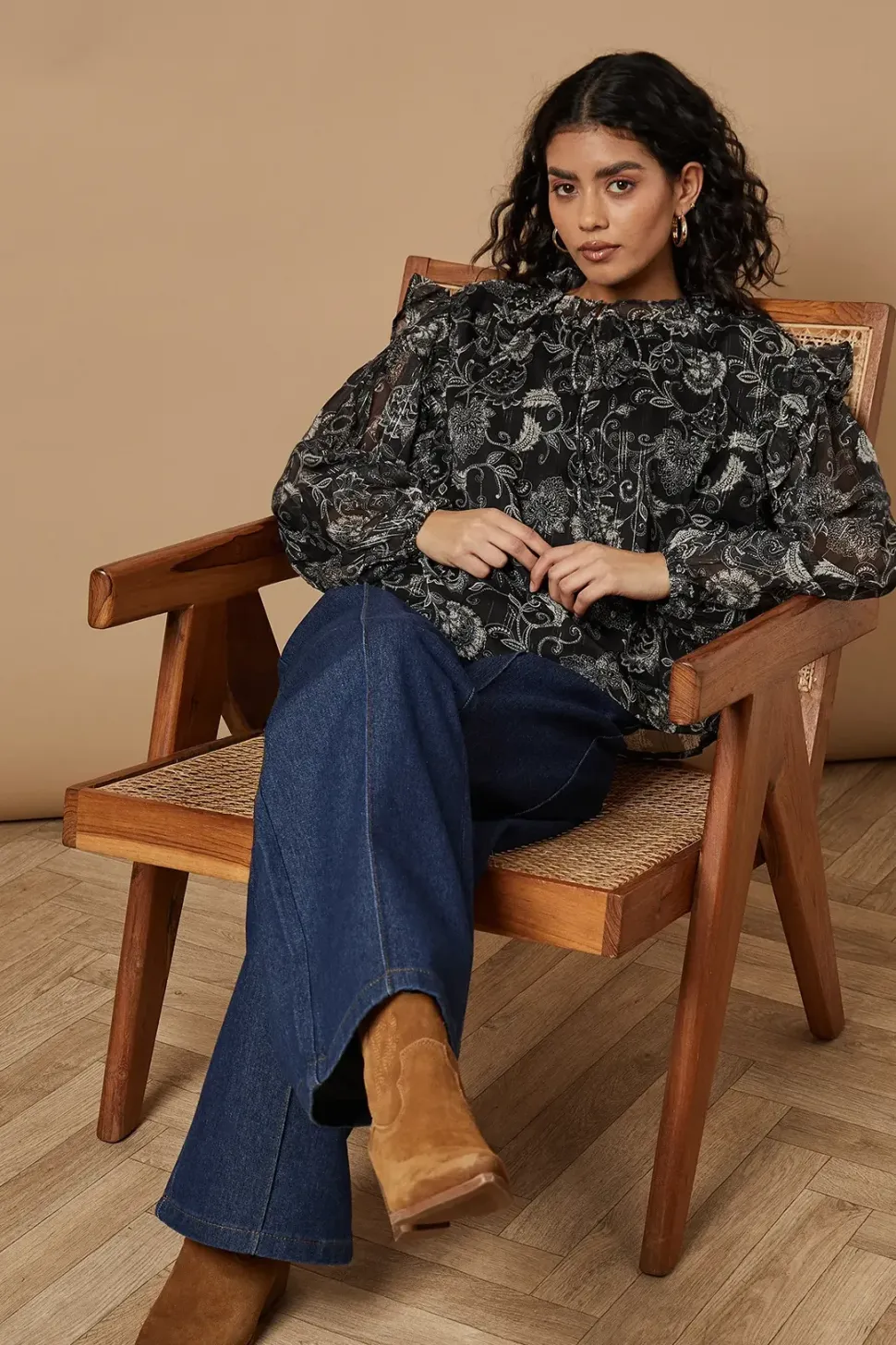 Petite Paisley Metallic Chiffon Tie Neck Blouse