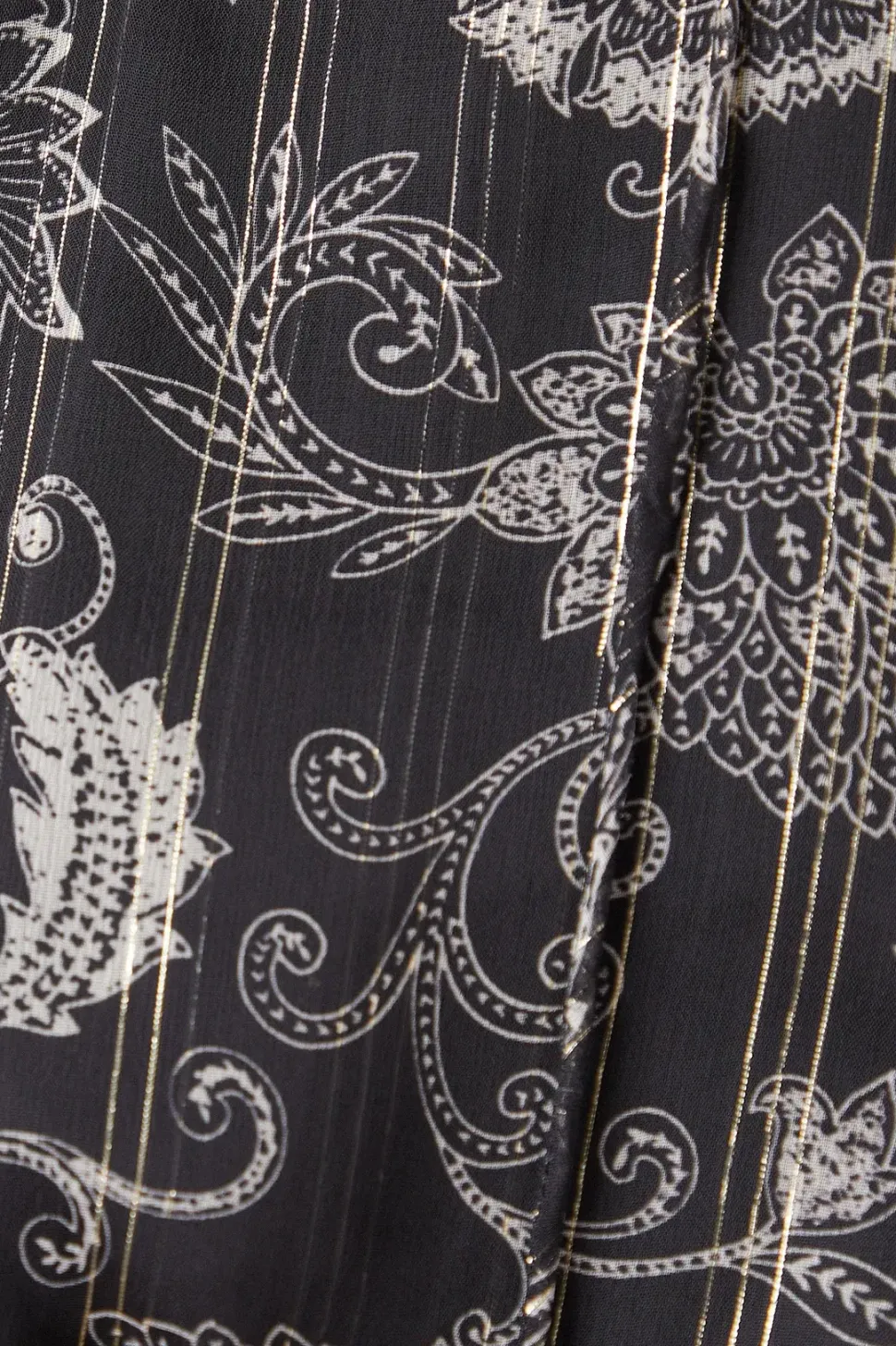 Petite Paisley Metallic Chiffon Tie Neck Blouse
