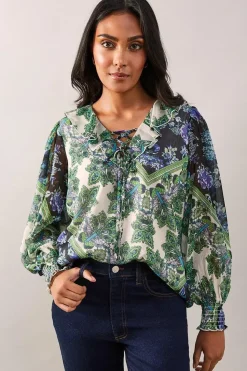 Petite Paisley Patchwork Ruffle Tie Top