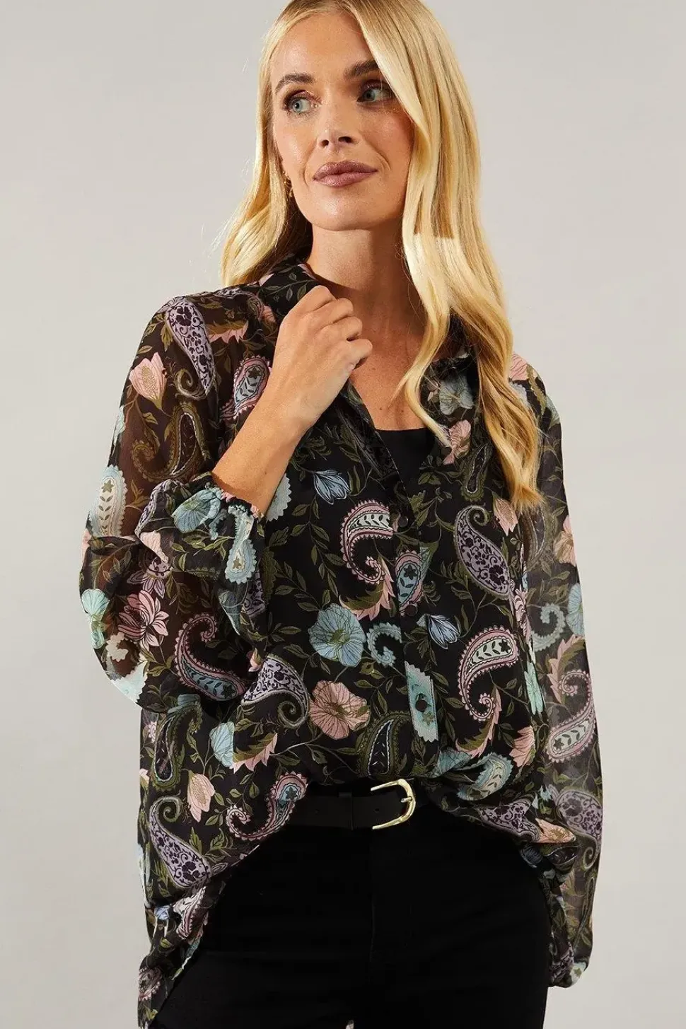 Petite Paisley Print High Low Hem Shirt