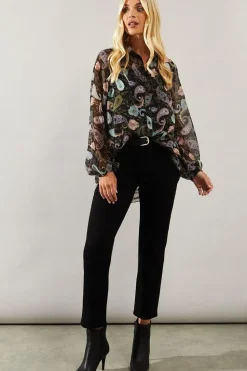 Petite Paisley Print High Low Hem Shirt