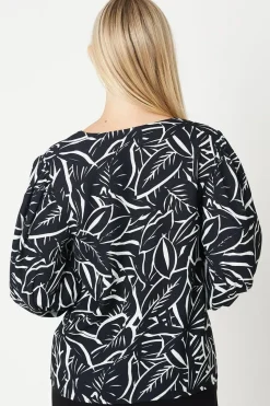 Petite Palm Print Button Through Blouse