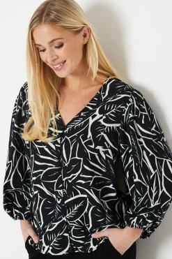 Petite Palm Print Button Through Blouse