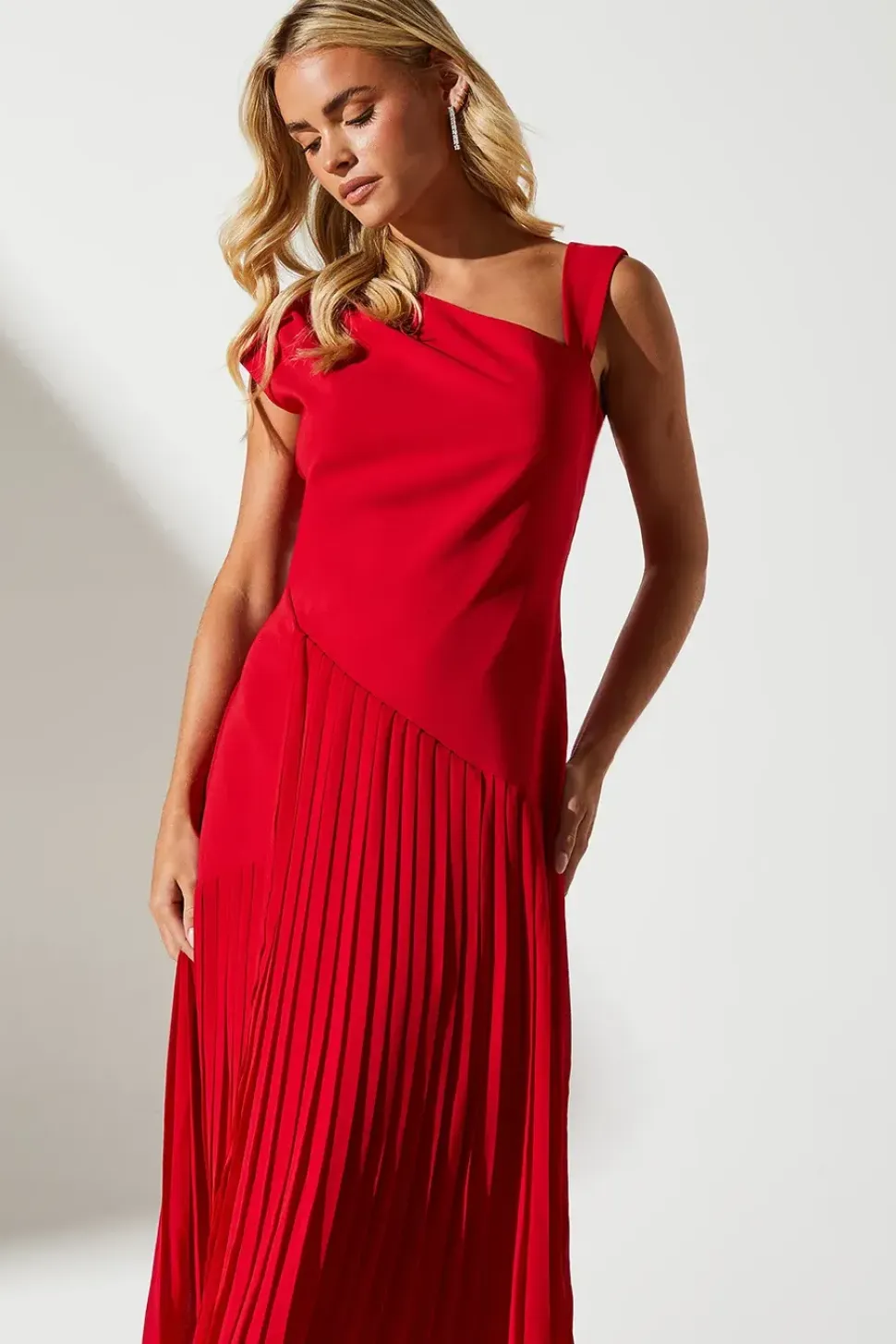 Petite Panelled Bodice Pleated Skirt Midi Dress