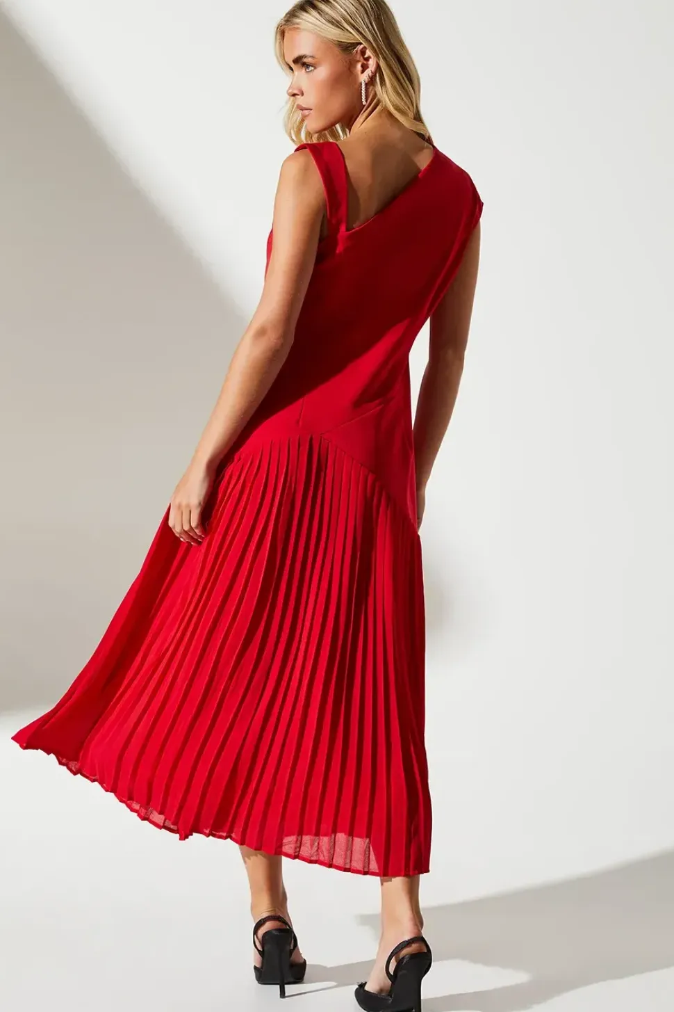 Petite Panelled Bodice Pleated Skirt Midi Dress