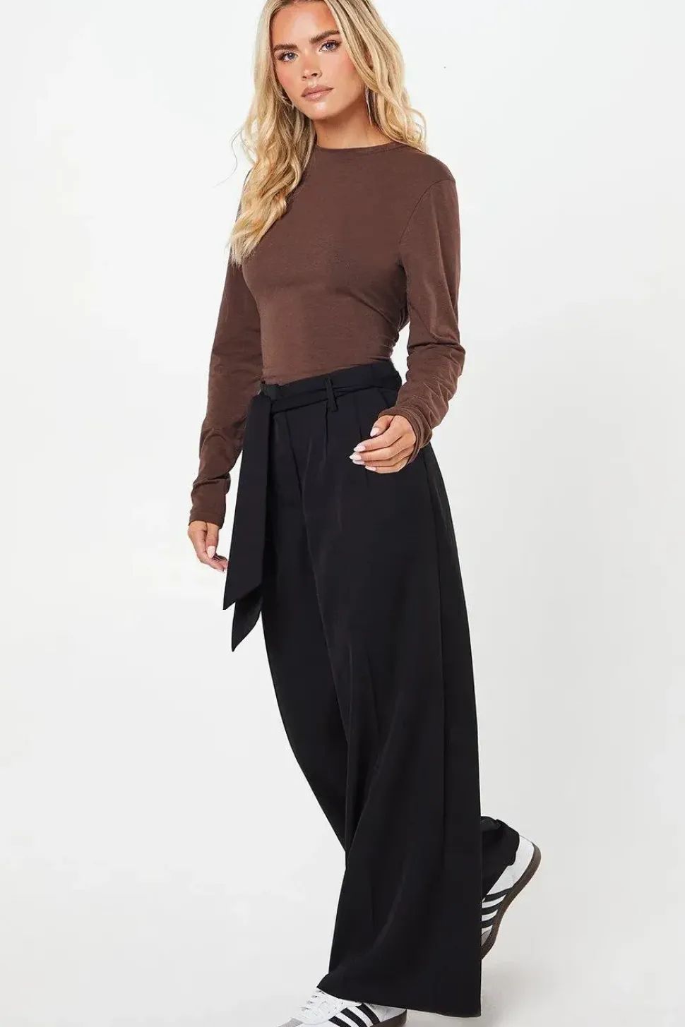 Petite Paperbag Belted Wide Leg Trouser