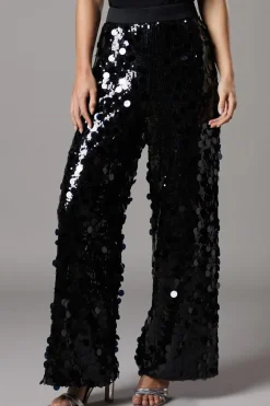 Petite Party Disc Sequin Satin Trim Trouser