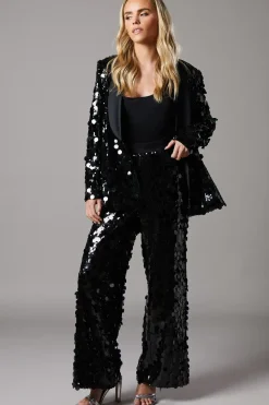Petite Party Disc Sequin Satin Trim Trouser
