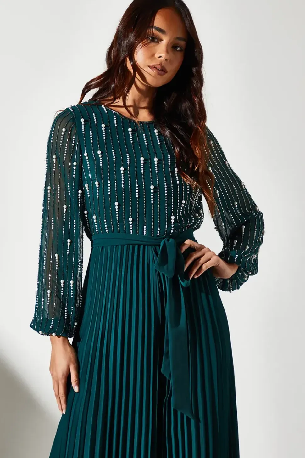 Petite Party Long Sleeve Pearl Jumpsuit