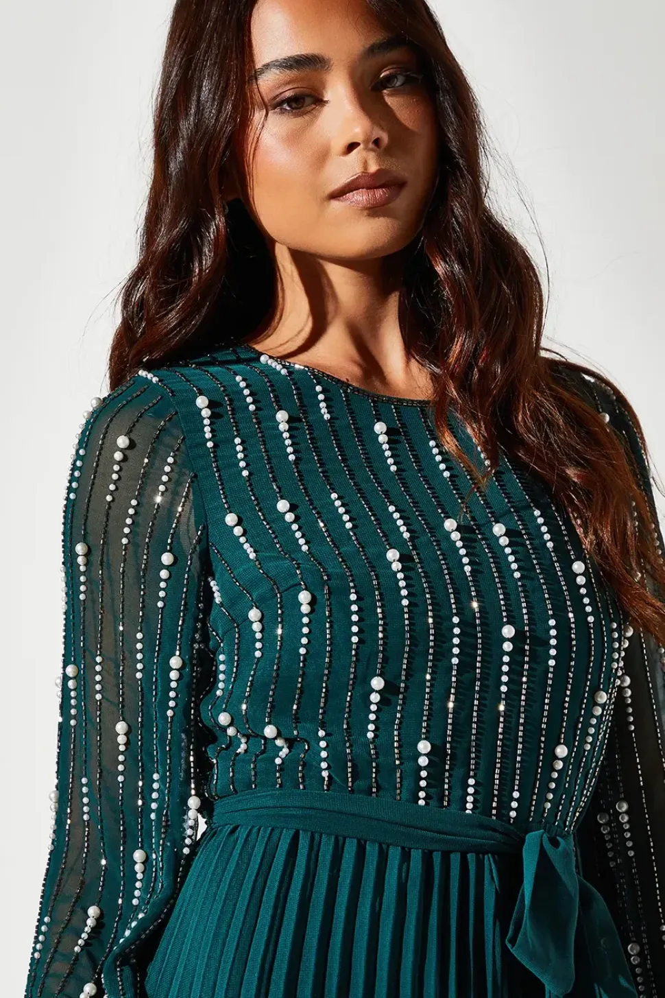 Petite Party Long Sleeve Pearl Jumpsuit