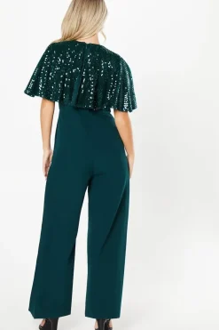 Petite Party Sequin Cape Jumpsuit