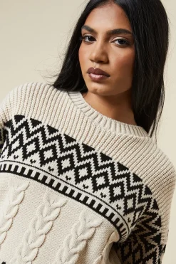 Petite Patchwork Fairisle Crew Neck Jumper
