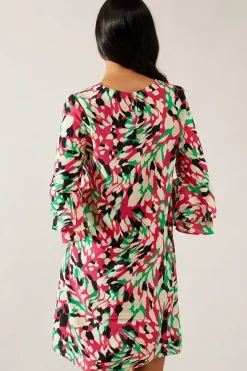 Petite Pink Abstract Flute Sleeve Shift Dress