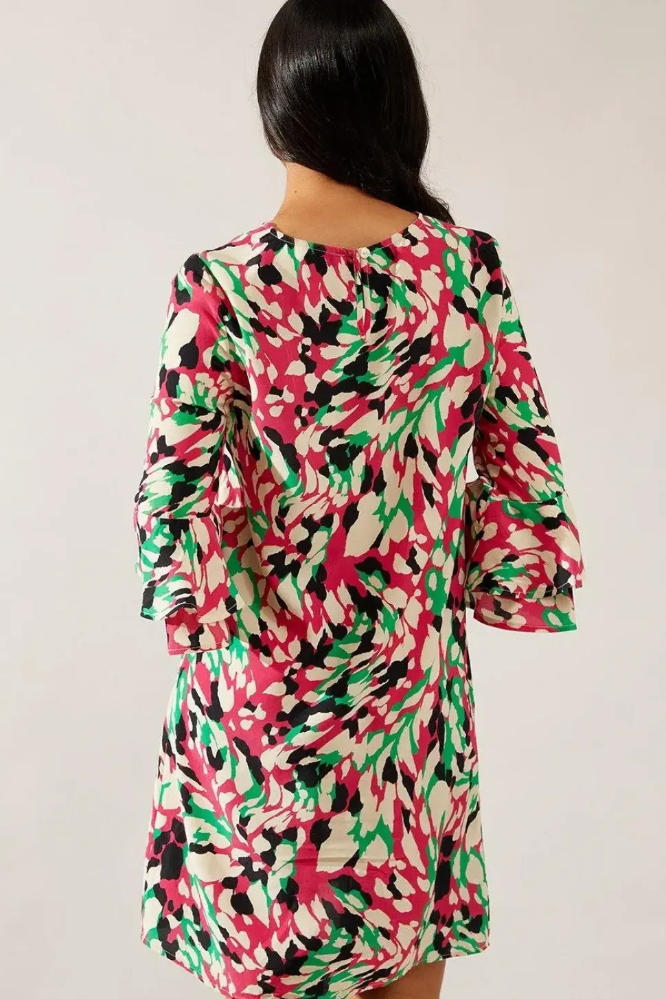 Petite Pink Abstract Flute Sleeve Shift Dress