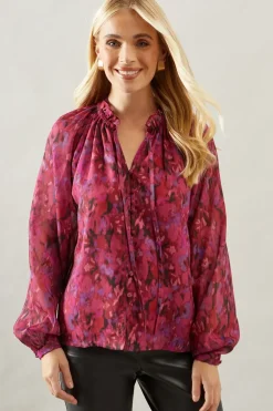 Petite Pink Abstract Neck Detail Blouse