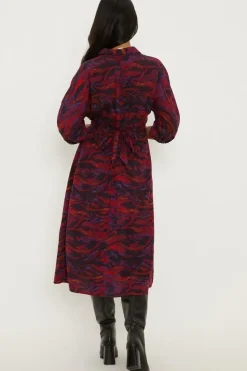 Petite Pink Abstract Shirred Waist Shirt Dress