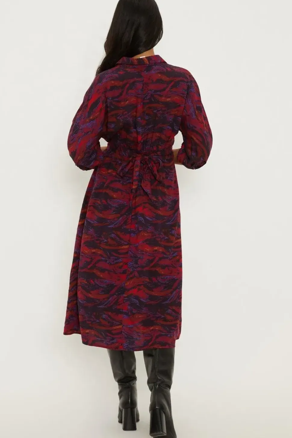 Petite Pink Abstract Shirred Waist Shirt Dress