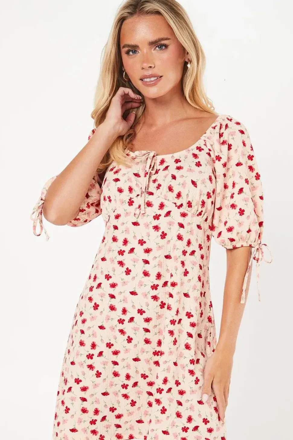 Petite Pink Floral Tie Front Mini Dress