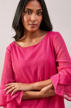 Petite Pink Flute Sleeve Shift Dress