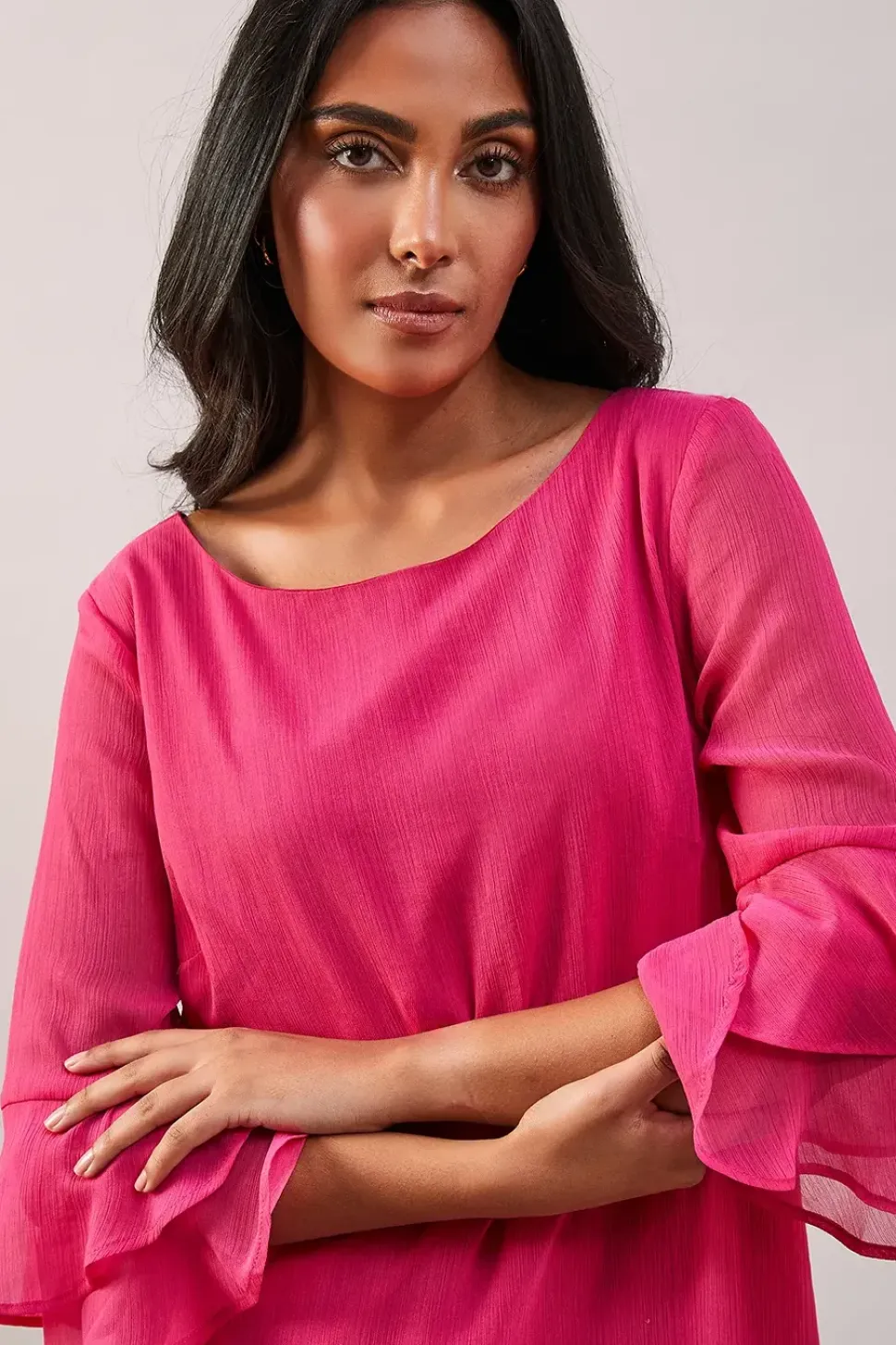 Petite Pink Flute Sleeve Shift Dress
