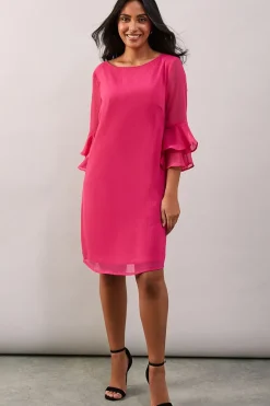 Petite Pink Flute Sleeve Shift Dress