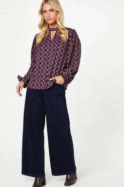 Petite Pink Geo Keyhole Blouse