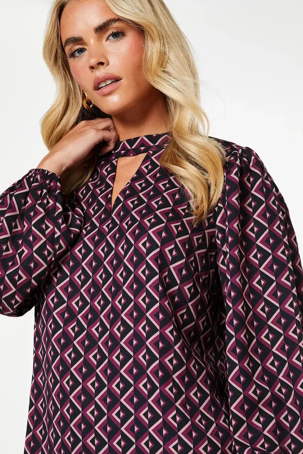 Petite Pink Geo Keyhole Blouse