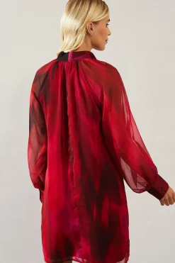 Petite Pink Ombre Tie Neck Shift Dress
