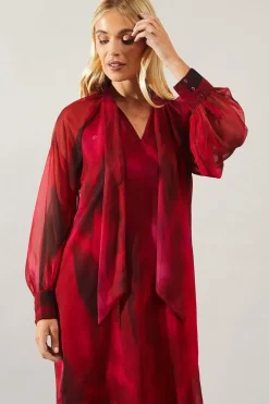 Petite Pink Ombre Tie Neck Shift Dress