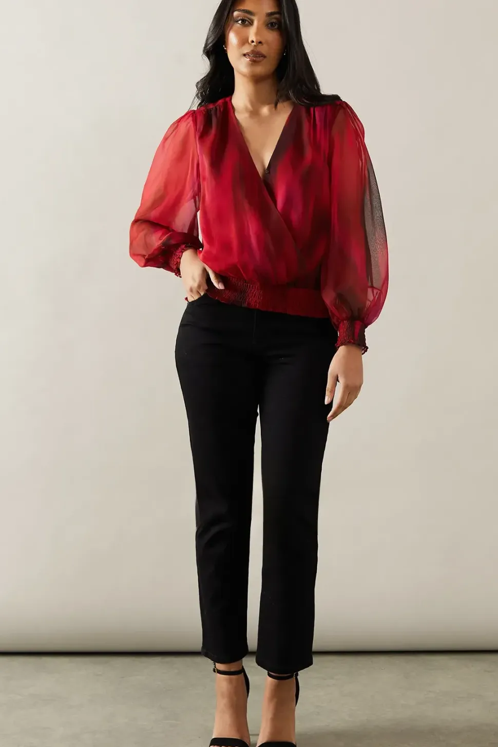Petite Pink Ombre Wrap Blouse