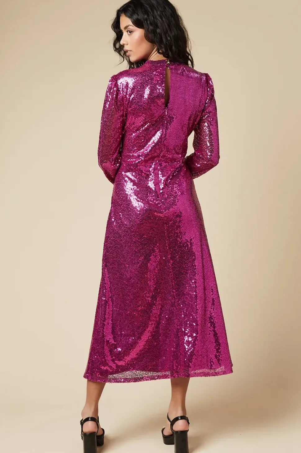 Petite Pink Sequin Keyhole Midi Dress