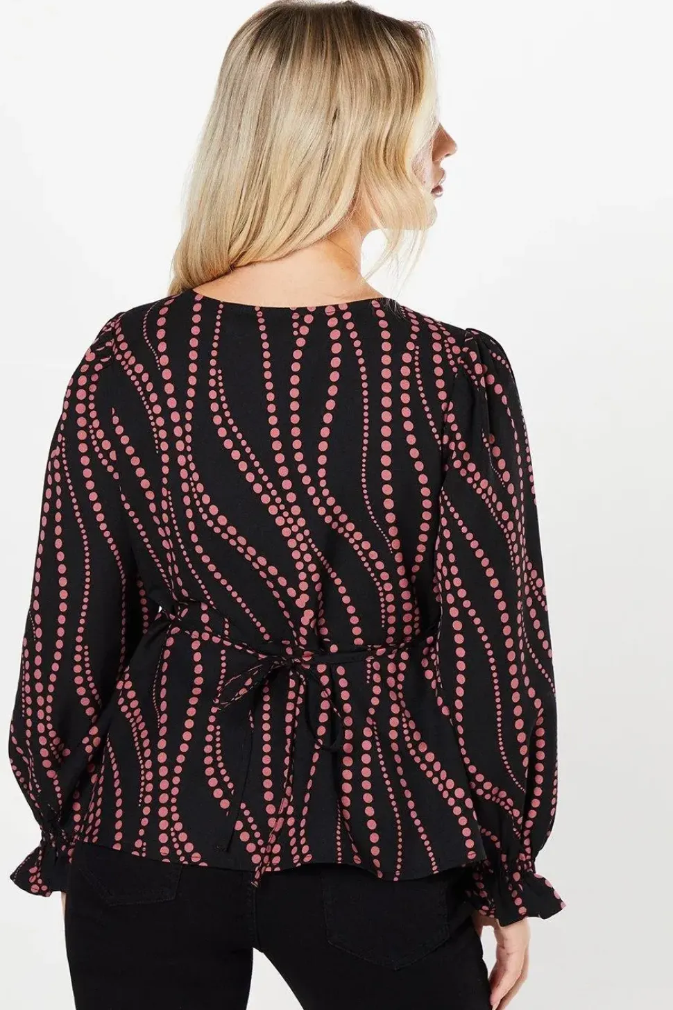 Petite Pink Spot Scoop Neck Button Tea Blouse
