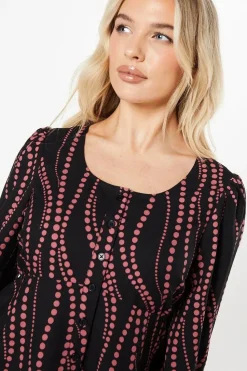 Petite Pink Spot Scoop Neck Button Tea Blouse
