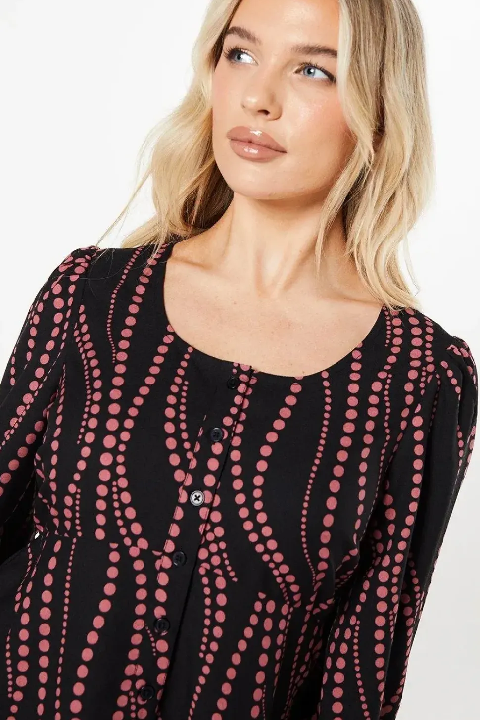 Petite Pink Spot Scoop Neck Button Tea Blouse