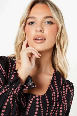 Petite Pink Spot Scoop Neck Shirt Dress