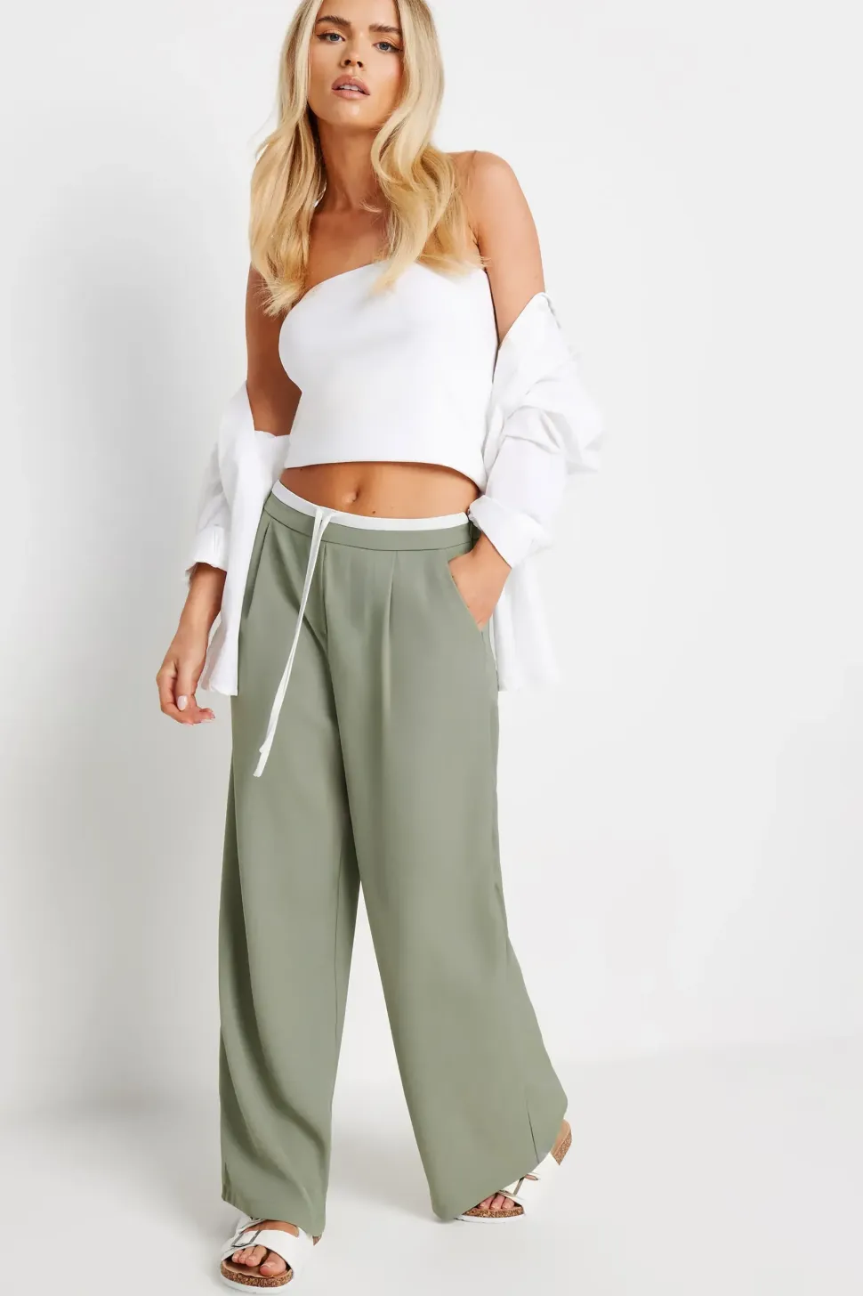 Petite Pinstripe Wide Leg Trousers