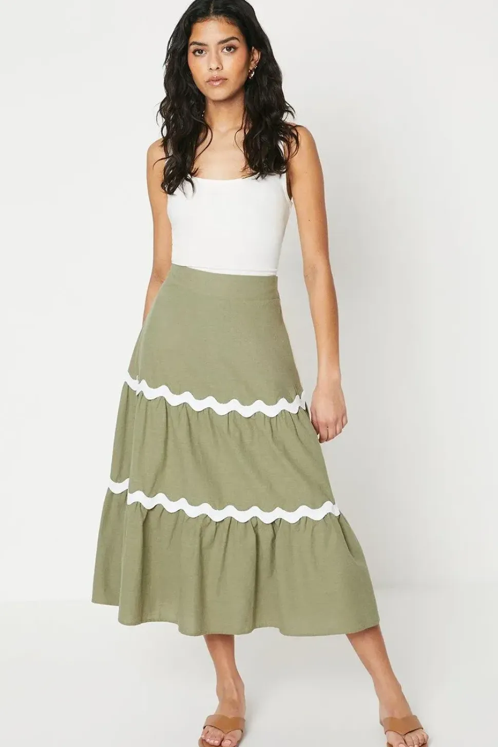 Petite Plain Cotton Tiered Maxi Skirt