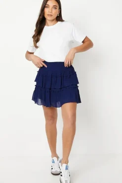 Petite Plain Frill Shirred Mini Skirt