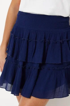Petite Plain Frill Shirred Mini Skirt