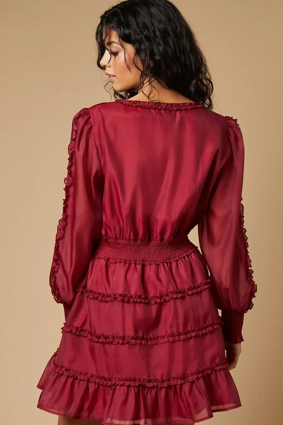Petite Plain Organza Ruffle Detail Mini Dress